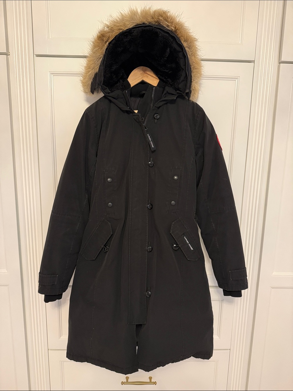 Canada Goose Kensington Black Parka with Fur-Trim Hood size S, v good condition!